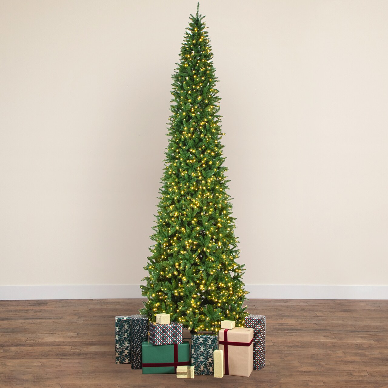 Nearly Natural Pre-Lit Slim Mountain Pine Artificial Christmas Tree - 15' - Warm White LED Lights